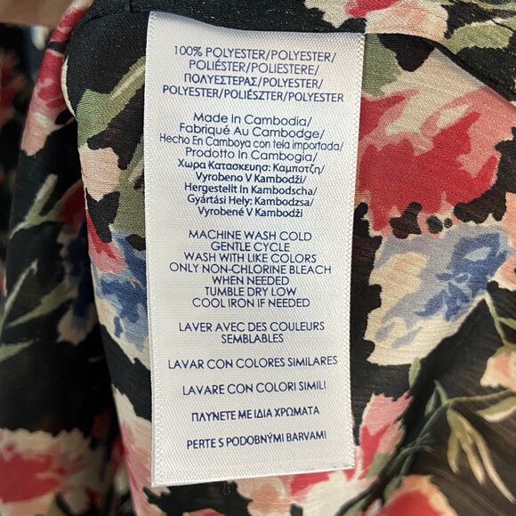 Chaps Top Womens 1X Floral Tiered Bell Sleeves Dark Cottagecore Peasant Country - Picture 6 of 7